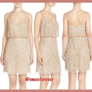 Adrianna Papell Blouson Taupe Beaded Sequin Dress